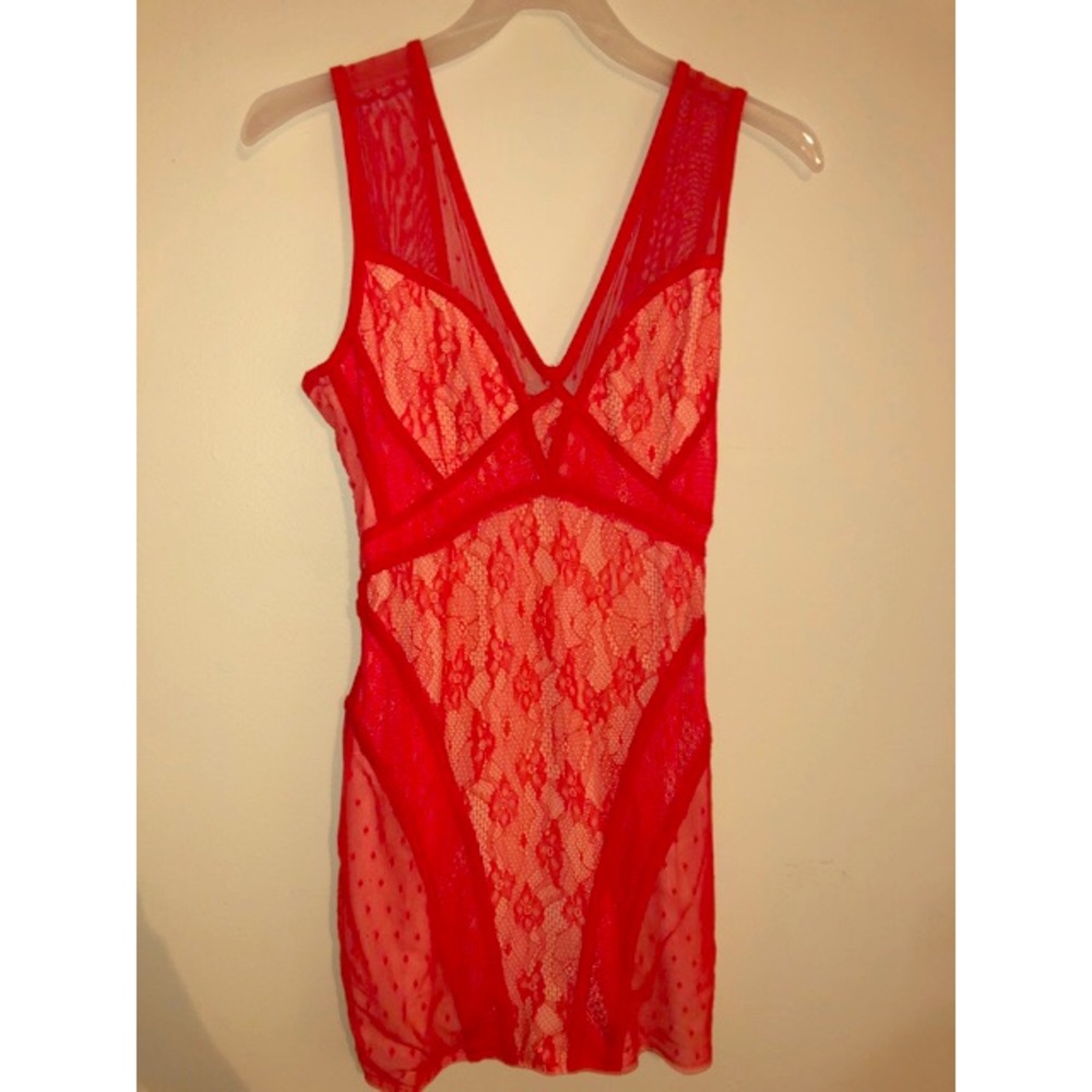 Red lace mini dress